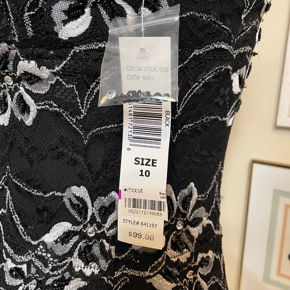 NWT Onyx Nite Black and White Stretch Lace Sleeveless Cocktail Dress Size 10 - Picture 4 of 9